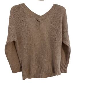 Scandal Italy Sweater Medium Beige Boho Mohair Wool Blend V-Neck Open Tie Back